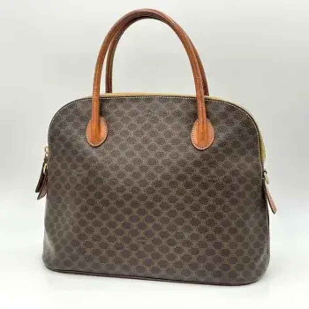 Celine Macadam Handbag Boston Bag Leather Brown Gold